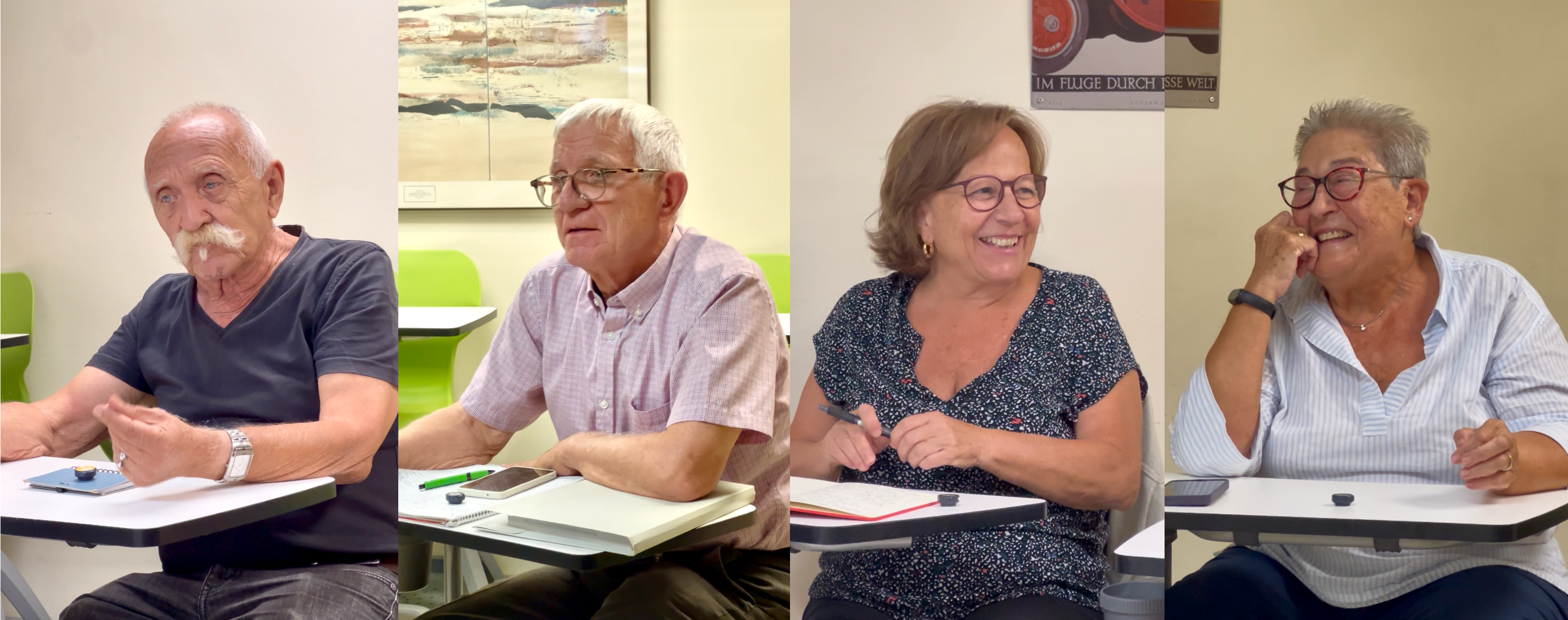 Enric Alcorisa i Joan Gandia, Carme Albors i Julia Huedo durant l'entrevista de Territori Educatiu a la seu de la UCEV a València